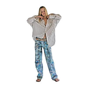 $198 FREE PEOPLE  Tennessee Low-Rise Illusions Jeans in Floral Canvas Sz26 #948